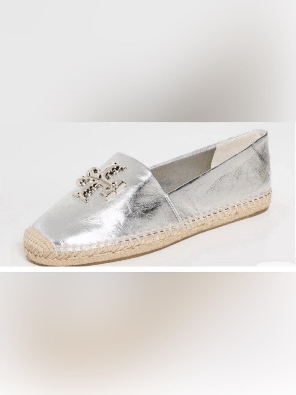 Tory Burch Eleanor Logo Espadrille Leather Flat Metallic Silver US 11. - Picture 3 of 9